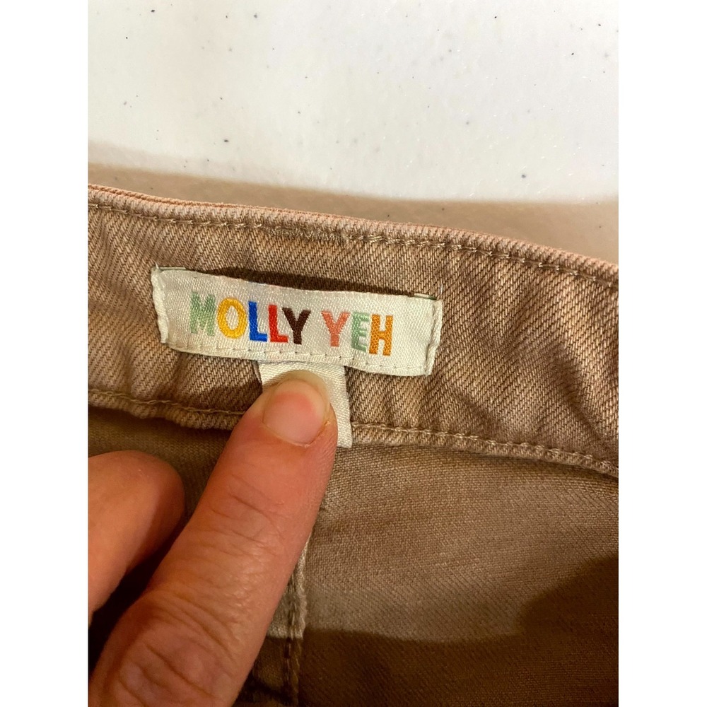 Molly Yeh Pants Womens 2 Brown Cotton Stretch Barrel Leg Flat Front Streetwear - Picture 3 of 12